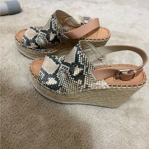 Dolce Vita Cream and Black Wedge Sandals